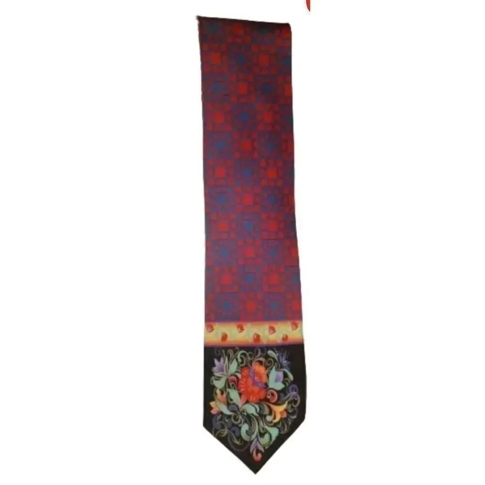 Jim Shore Geometric/Floral Signature Silk Neck Tie